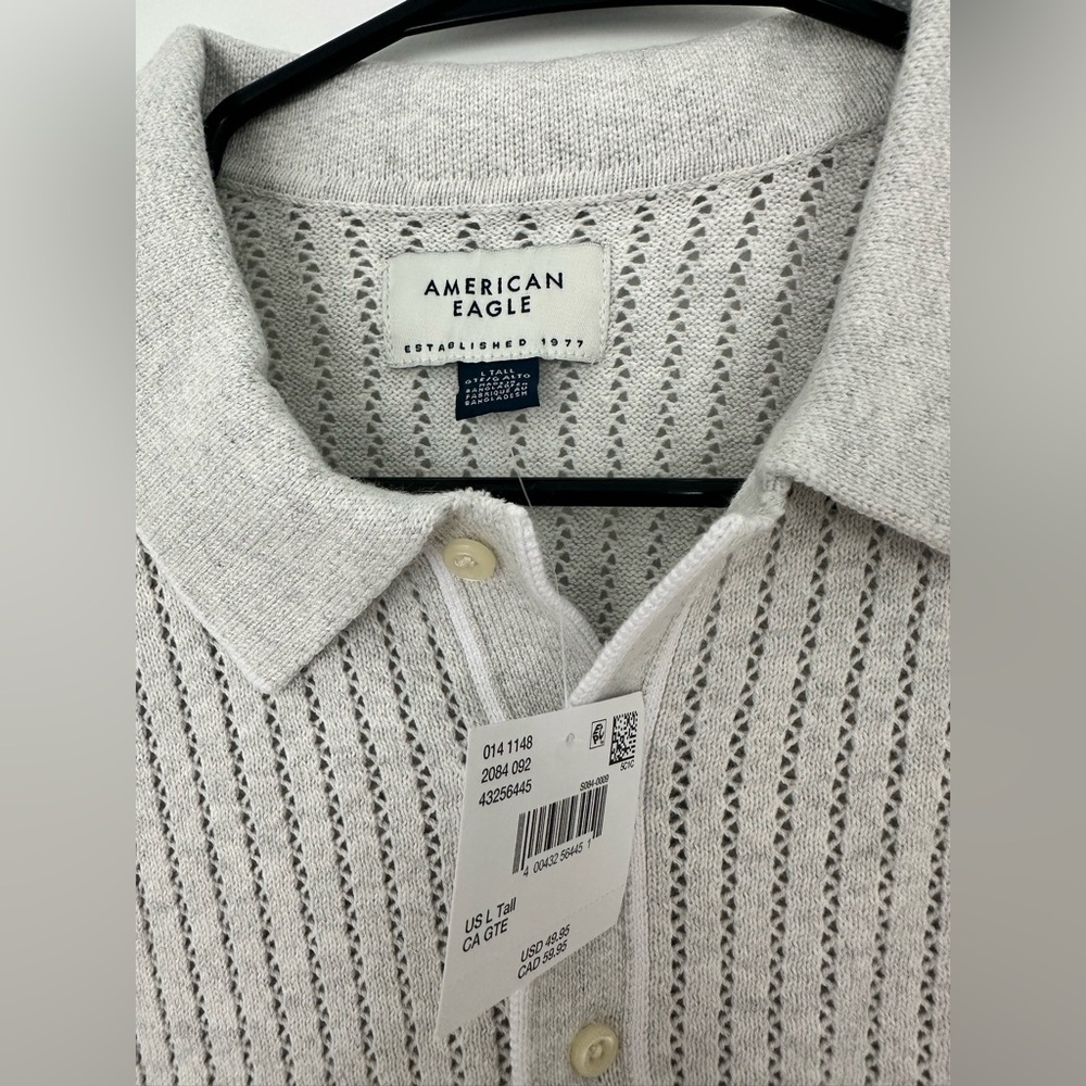 NWT AE Weekend Tipped Sweater Polo Shirt - Picture 3 of 6